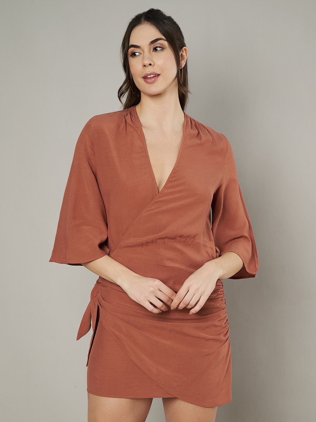

Amagyaa Women Bell Sleeve Crepe Dress, Beige