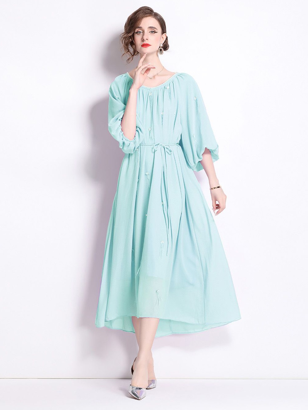 

JC Collection Women Flared Sleeve A-Line Midi Dress, Green