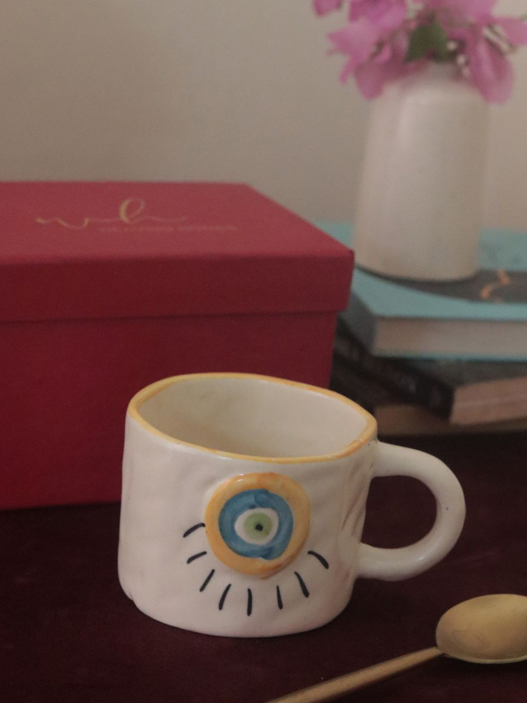 

WEAVING HOMES White & Yellow Printed Ceramic Glossy Cups 220 ml