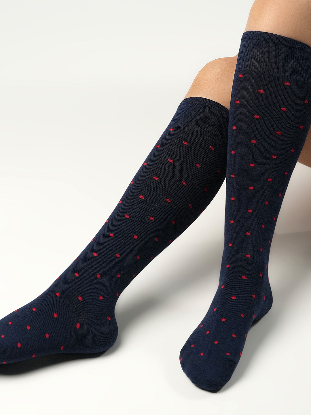 

Theater Women Patterned Cotton Calf-Length Socks, Navy blue