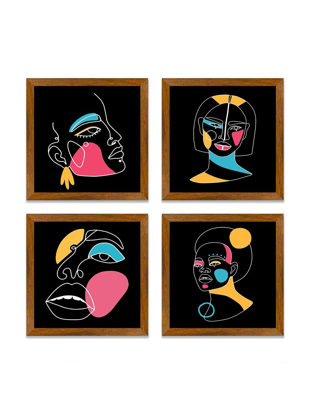 

ArtVibes Black & Yellow 4 Pieces Printed Wooden Wall Arts