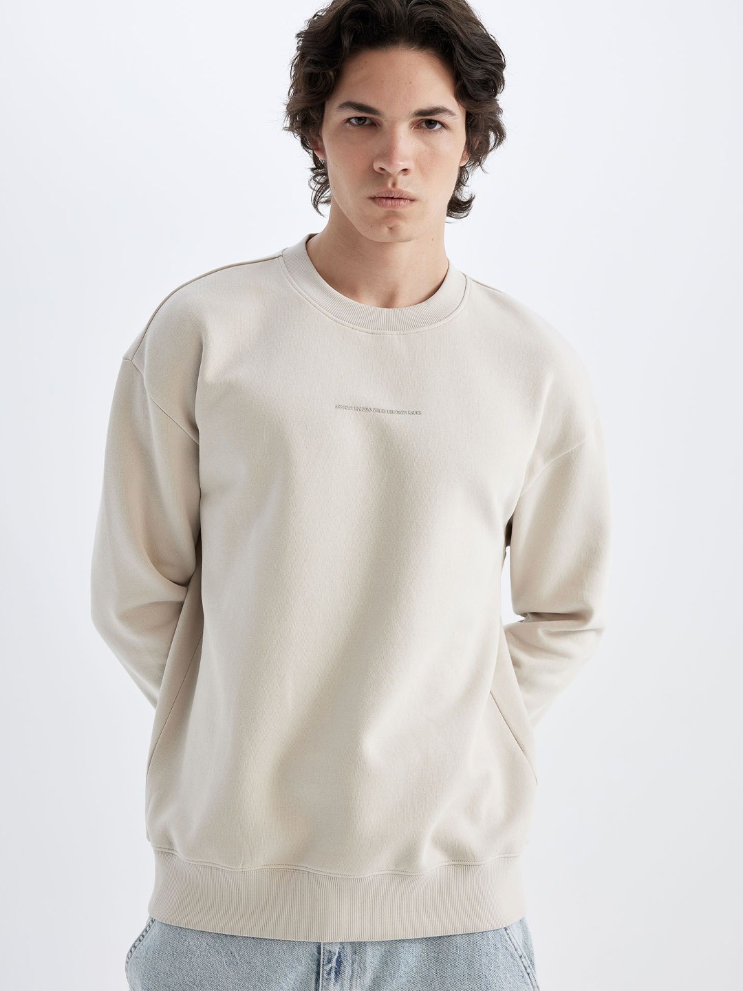 

DeFacto Men Round Neck Pullover, Beige