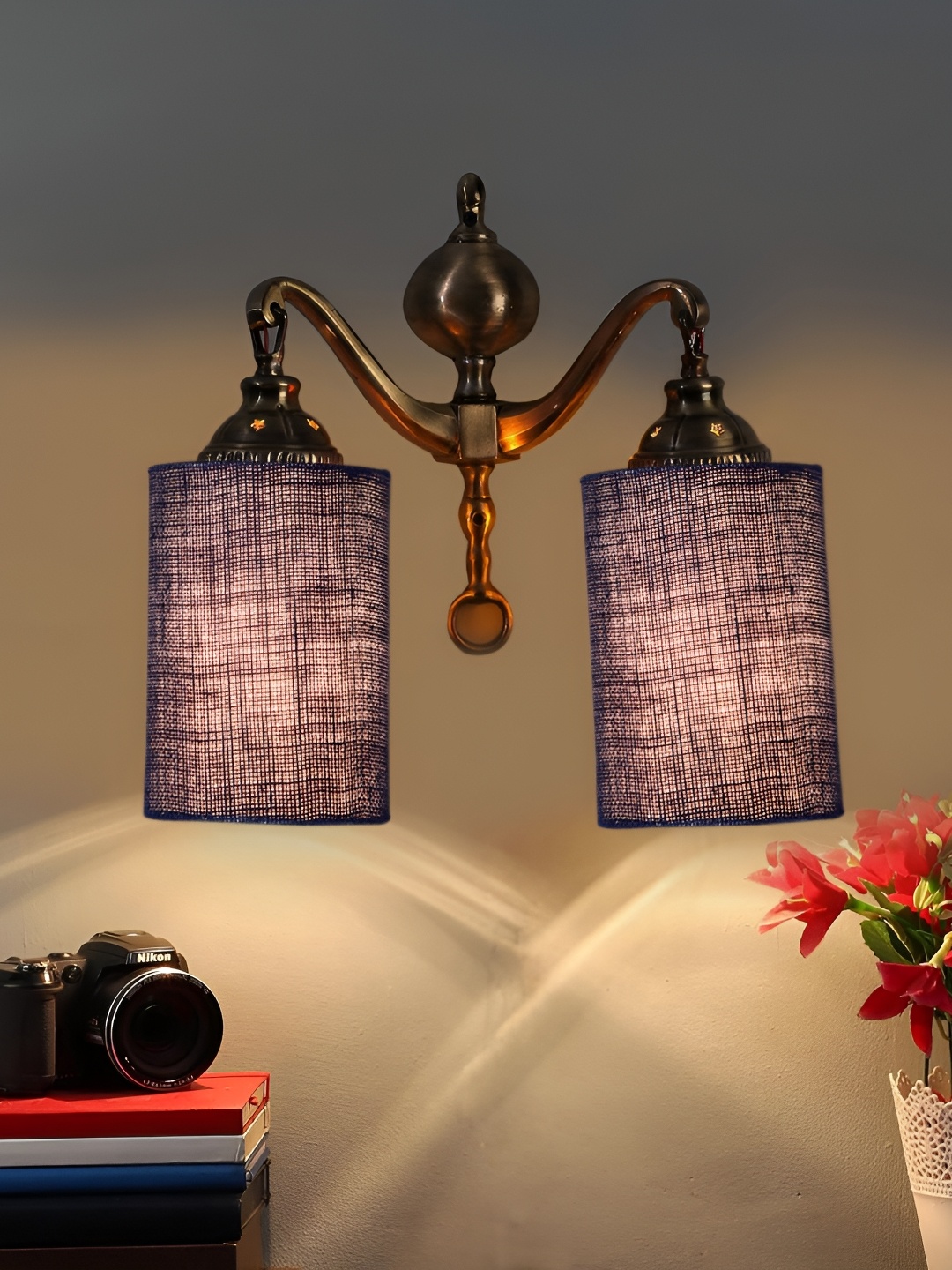 

Devansh Blue & Gold-Toned Metal Traditional Wall Lamp