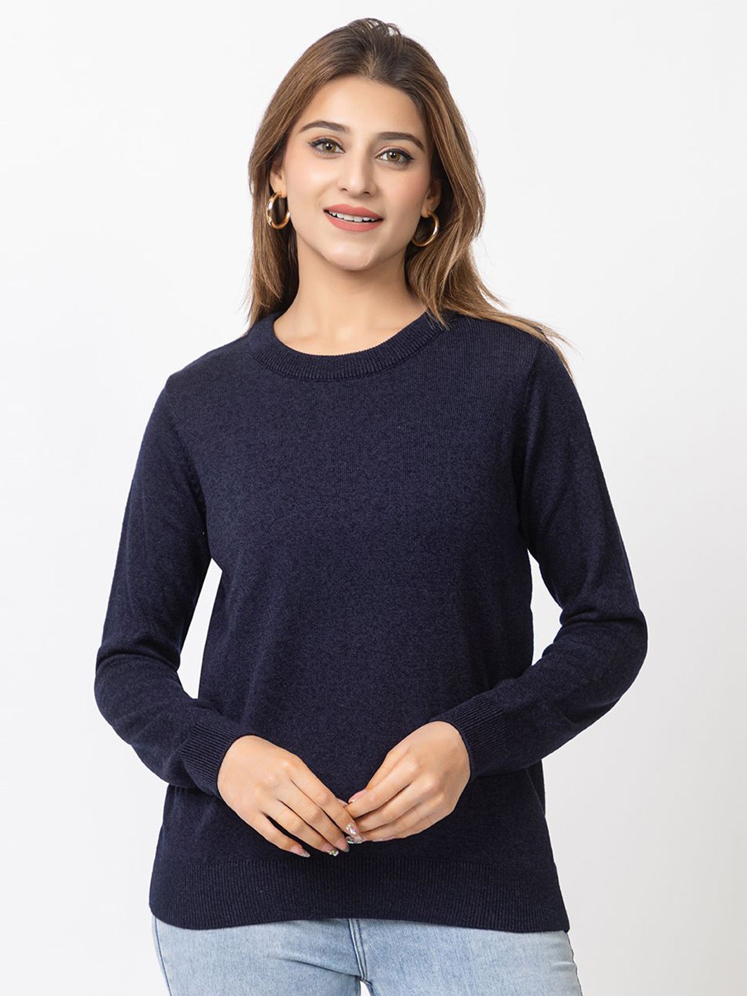 

DressBerry Women Round Neck Pullover Sweater, Navy blue