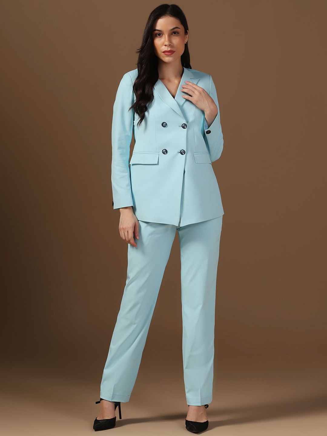 

TAHVO Women Double Breasted Two Piece Suit, Blue