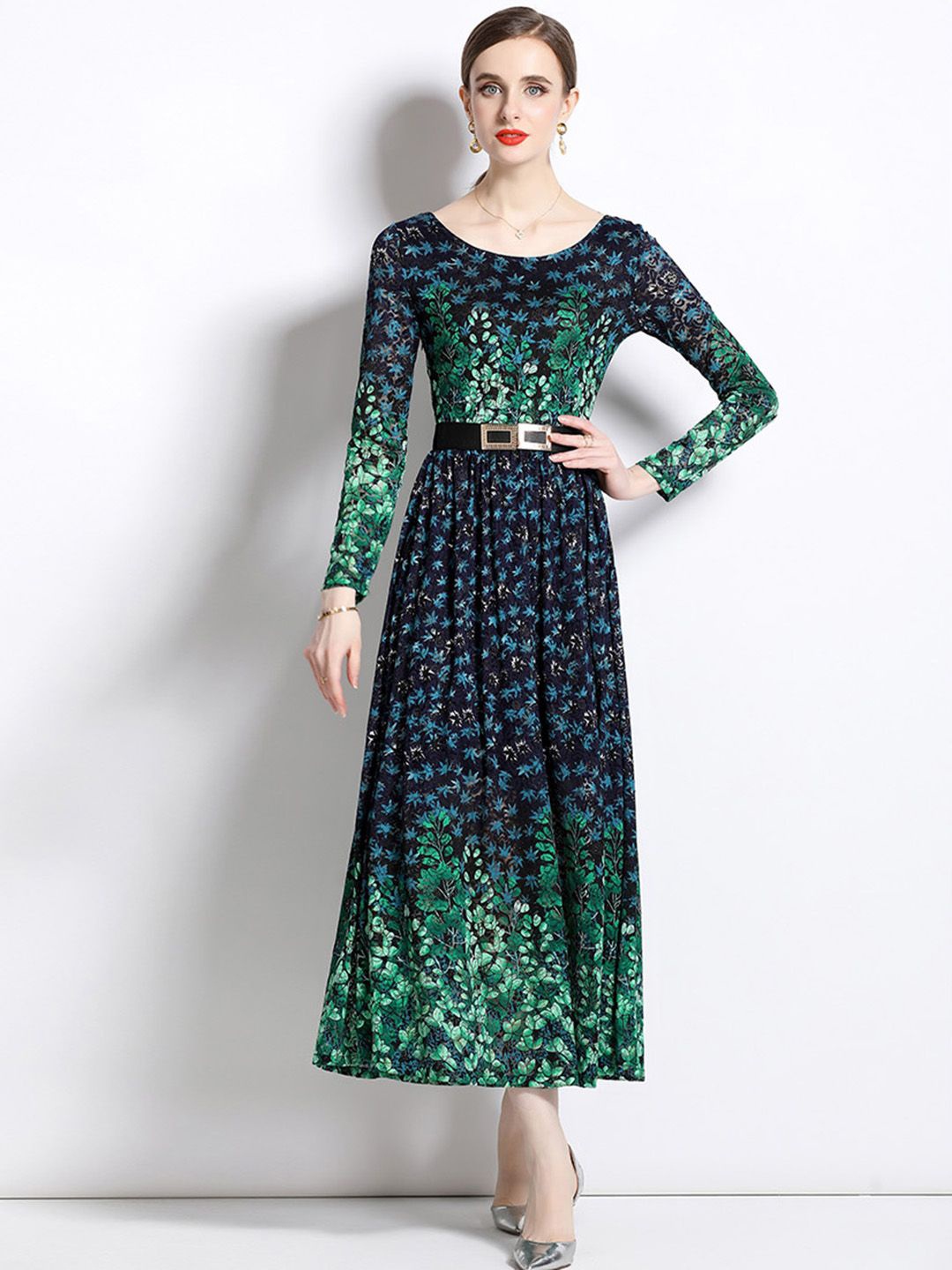

JC Collection Women Printed Fit and Flare Dress, Green