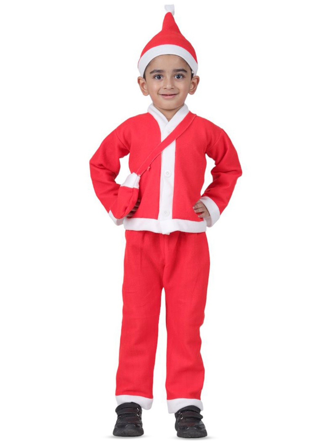 

itsmycostume Kids V-Neck Christmas Santa Top with Trousers, Red
