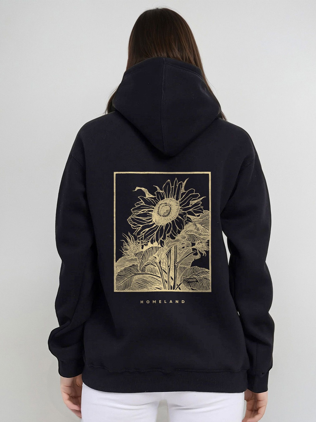 

SPARROW Women Printed Hooded Sweatshirt, Black