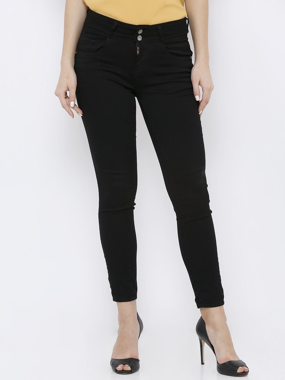 

Kraus Jeans Women Skinny Fit High-Rise Clean Look Jeans, Black