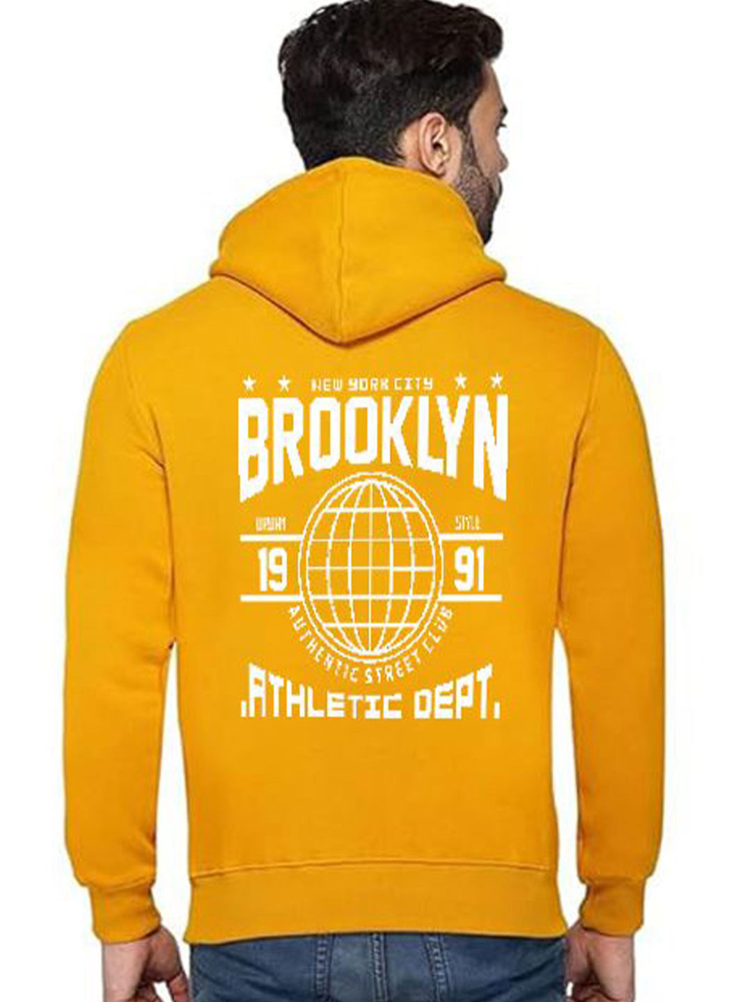 

GLITO Men Printed Storm-Fit Hooded Sweatshirt, Yellow