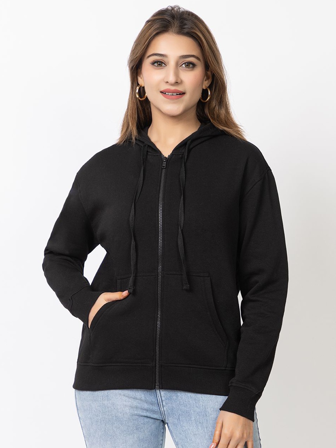 

DressBerry Women Hooded Front-Open Sweatshirt, Black