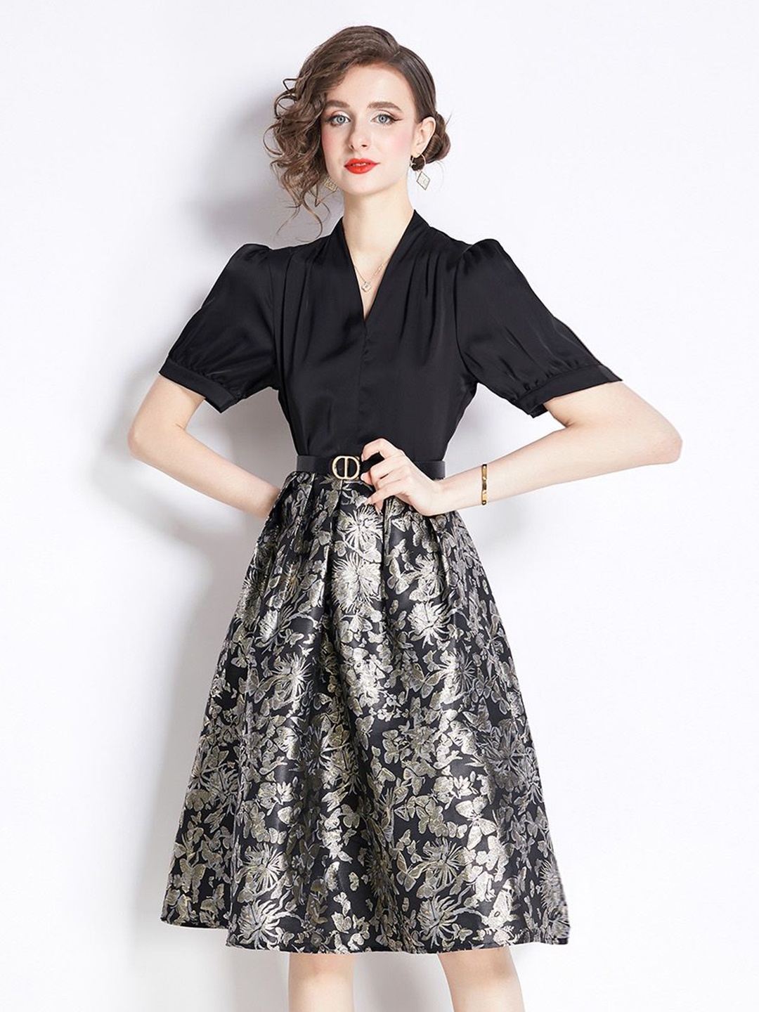 

JC Collection Women Printed Fit & Flare Dress, Black
