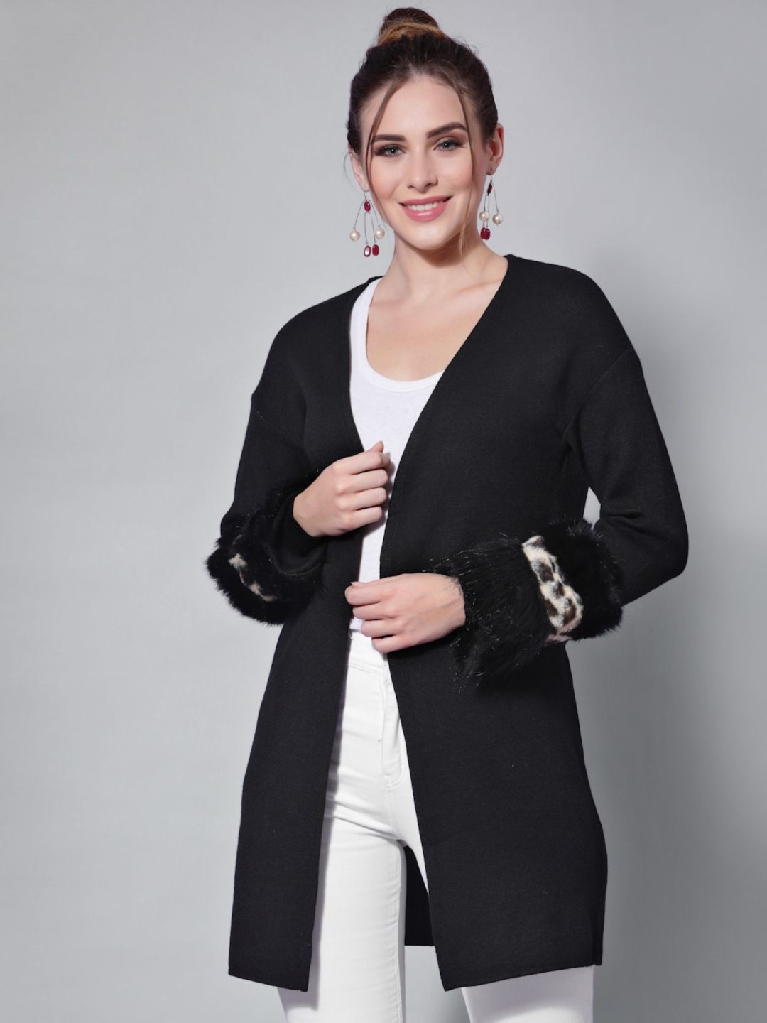 

Mafadeny Longline Open Front Shrug, Black