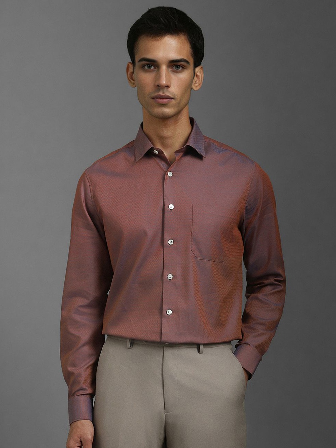 

Louis Philippe Men Self Design Slim Fit Formal Shirt, Brown
