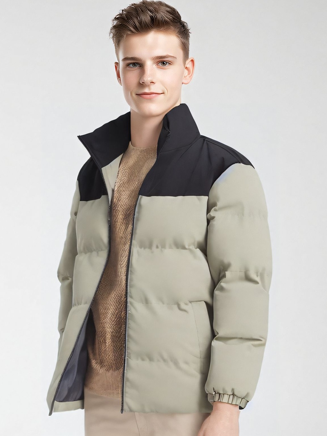 

StyleCast x Revolte Men Colourblocked Padded Jacket, Green