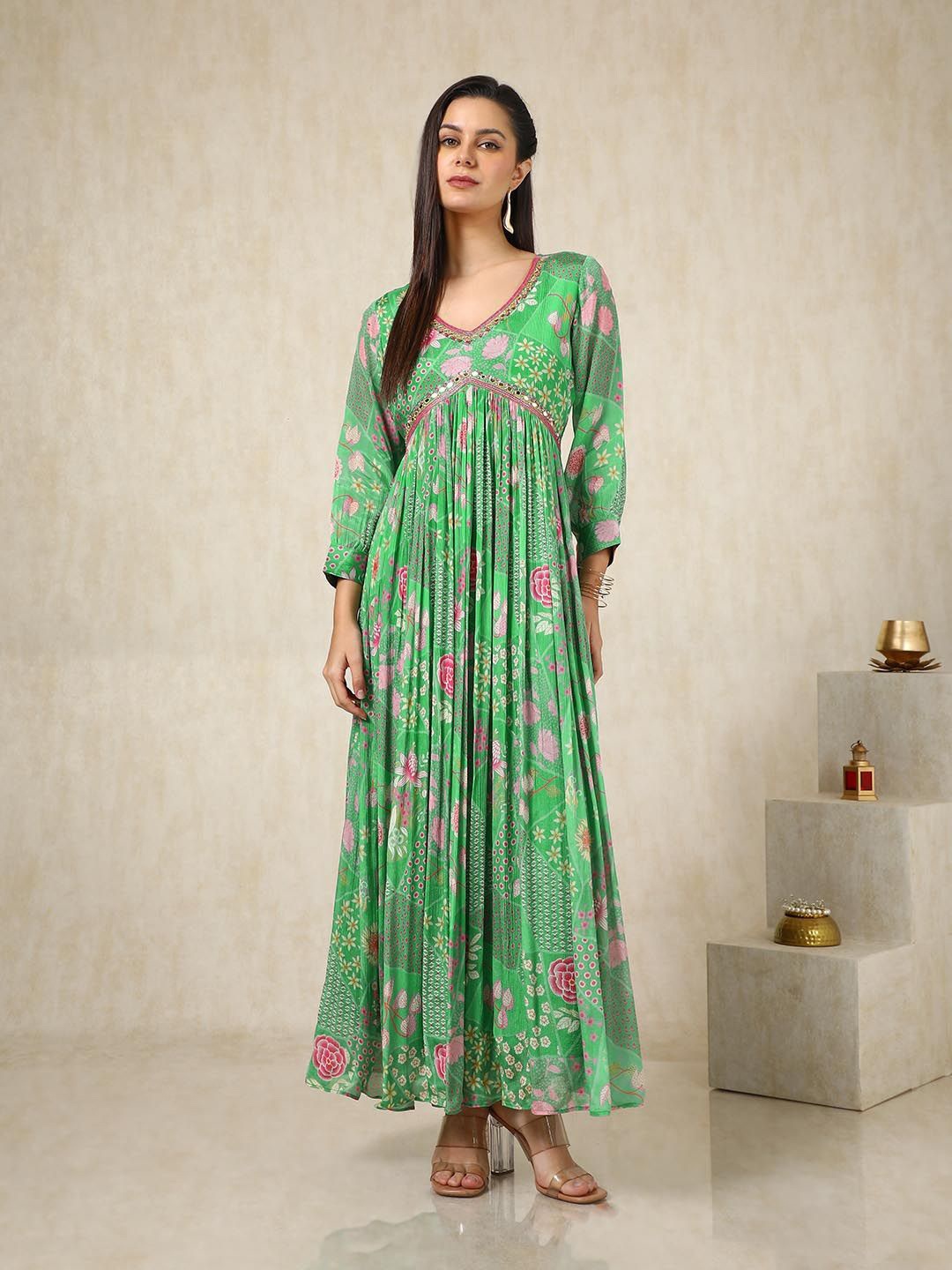 

Soch Women Floral Printed Empire Maxi Dress, Green
