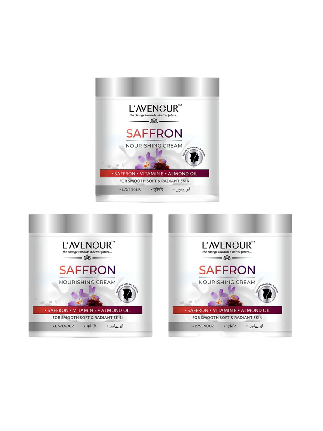 

L'AVENOUR Set Of 3 Saffron Nourishing Cream With Vitamin E For Soft Skin - 100 ml Each, White