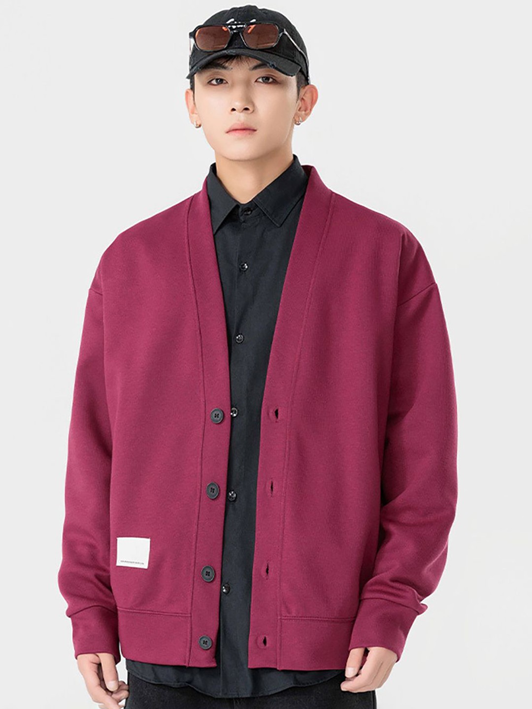 

StyleCast x Revolte Men Lightweight Knit Cardigan Jacket, Maroon