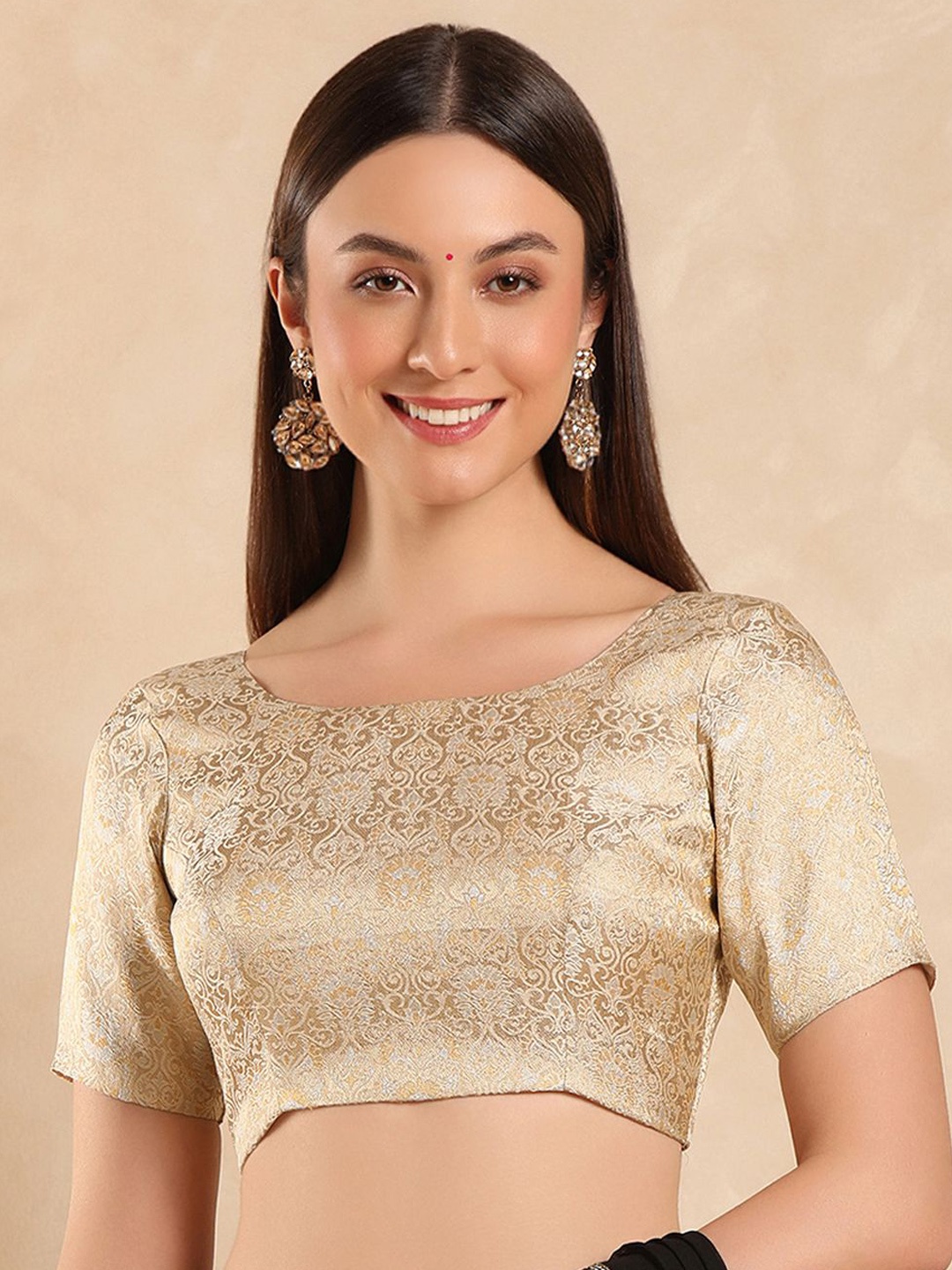 

Aanyor Women Woven Designed Padded Saree Blouse, Gold