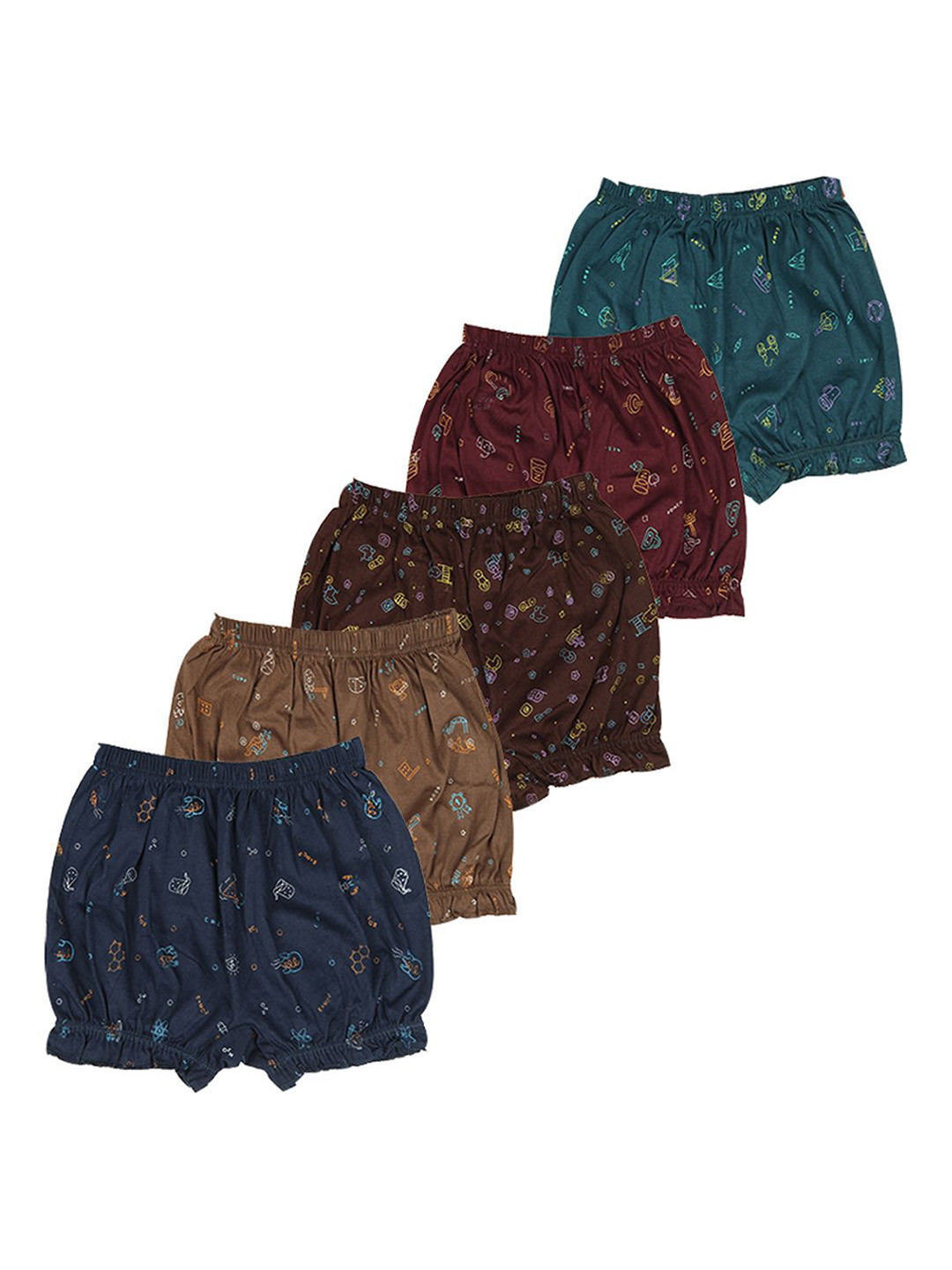 

YELLOWDELIGHT Women Pack Of 5 Mid-Rise Printed Cotton Boy Shorts, Blue