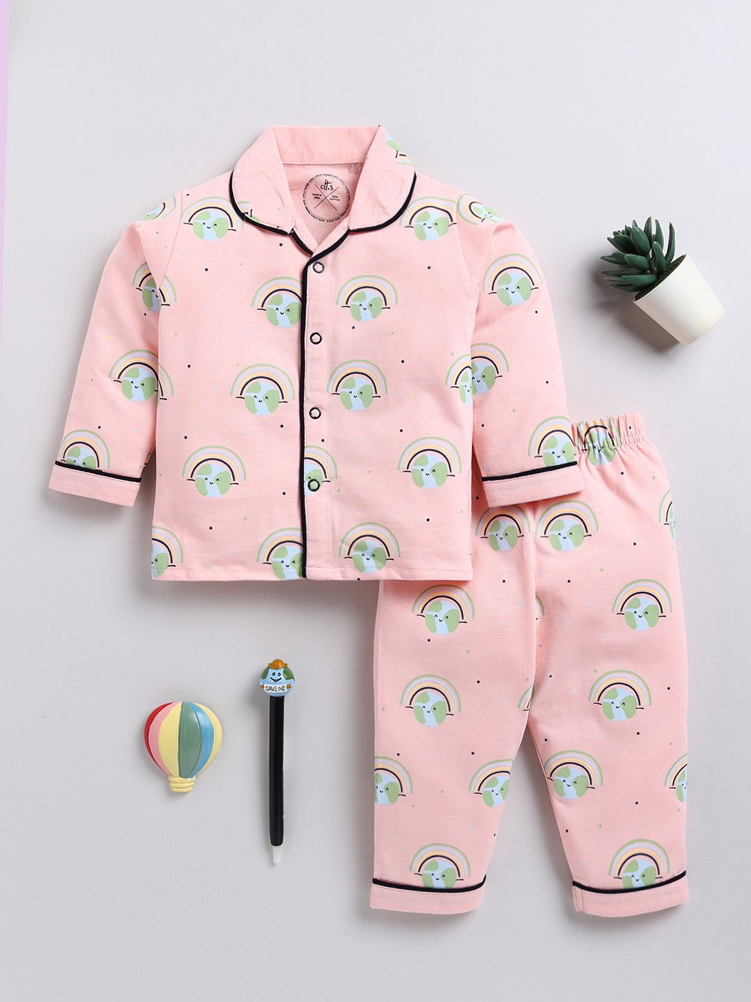 

Clt.s Kids Printed Long Sleeves Night suit, Pink