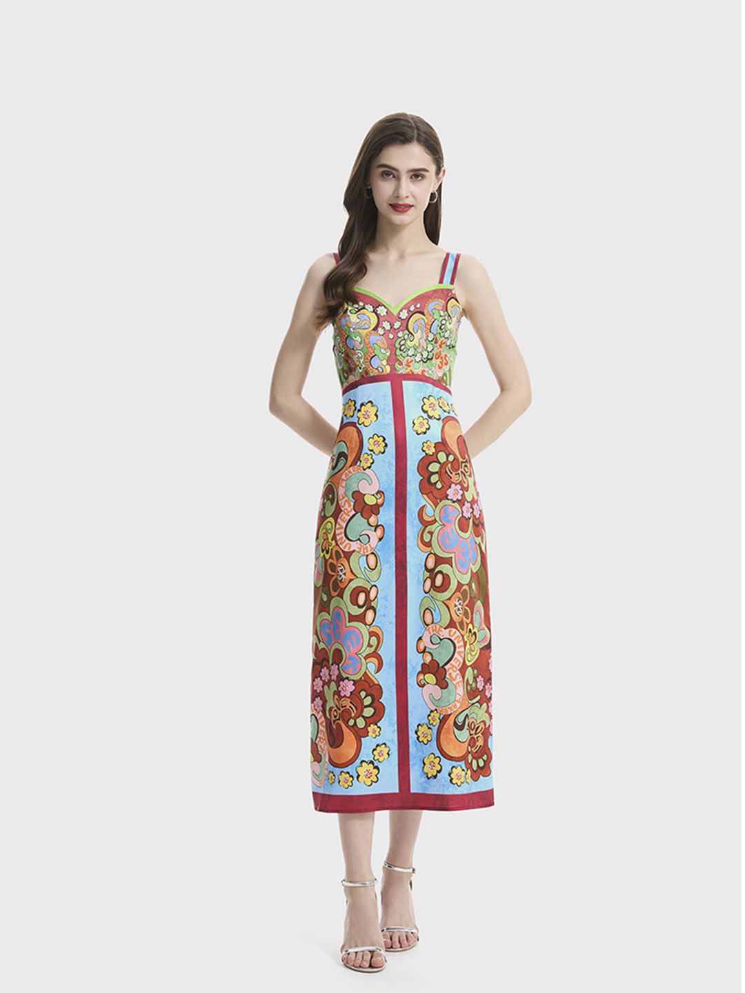 

JC Collection Ethnic Motifs Printed Cut-Outs Detail A-Line Midi Dress, Blue