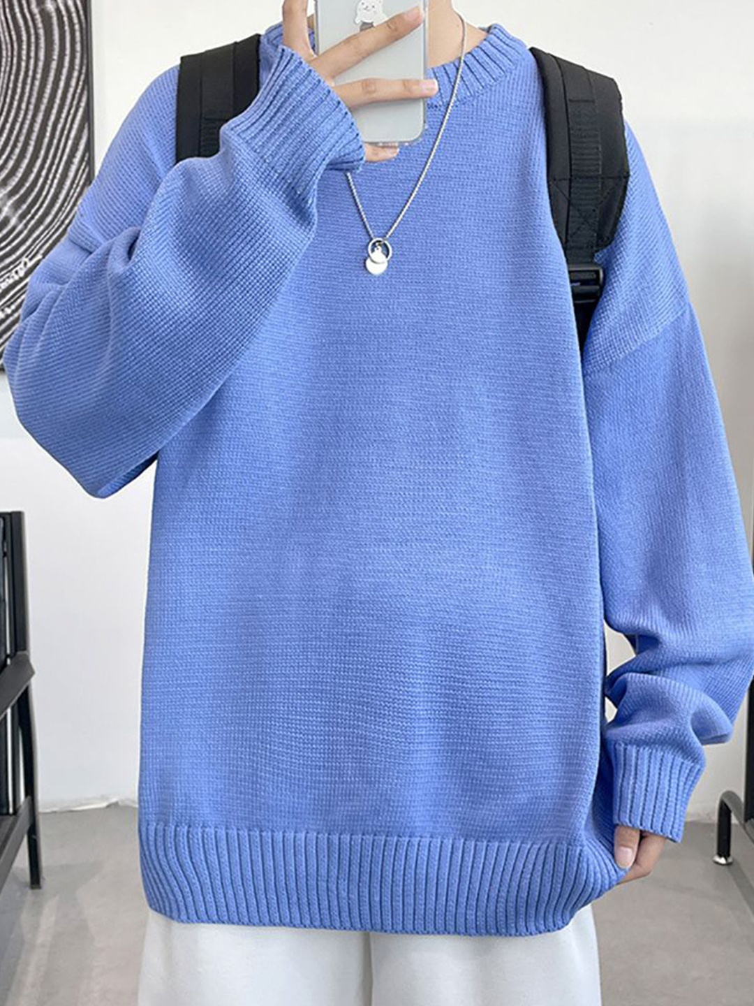 

StyleCast x Revolte Men Longline Pullover Sweaters, Blue