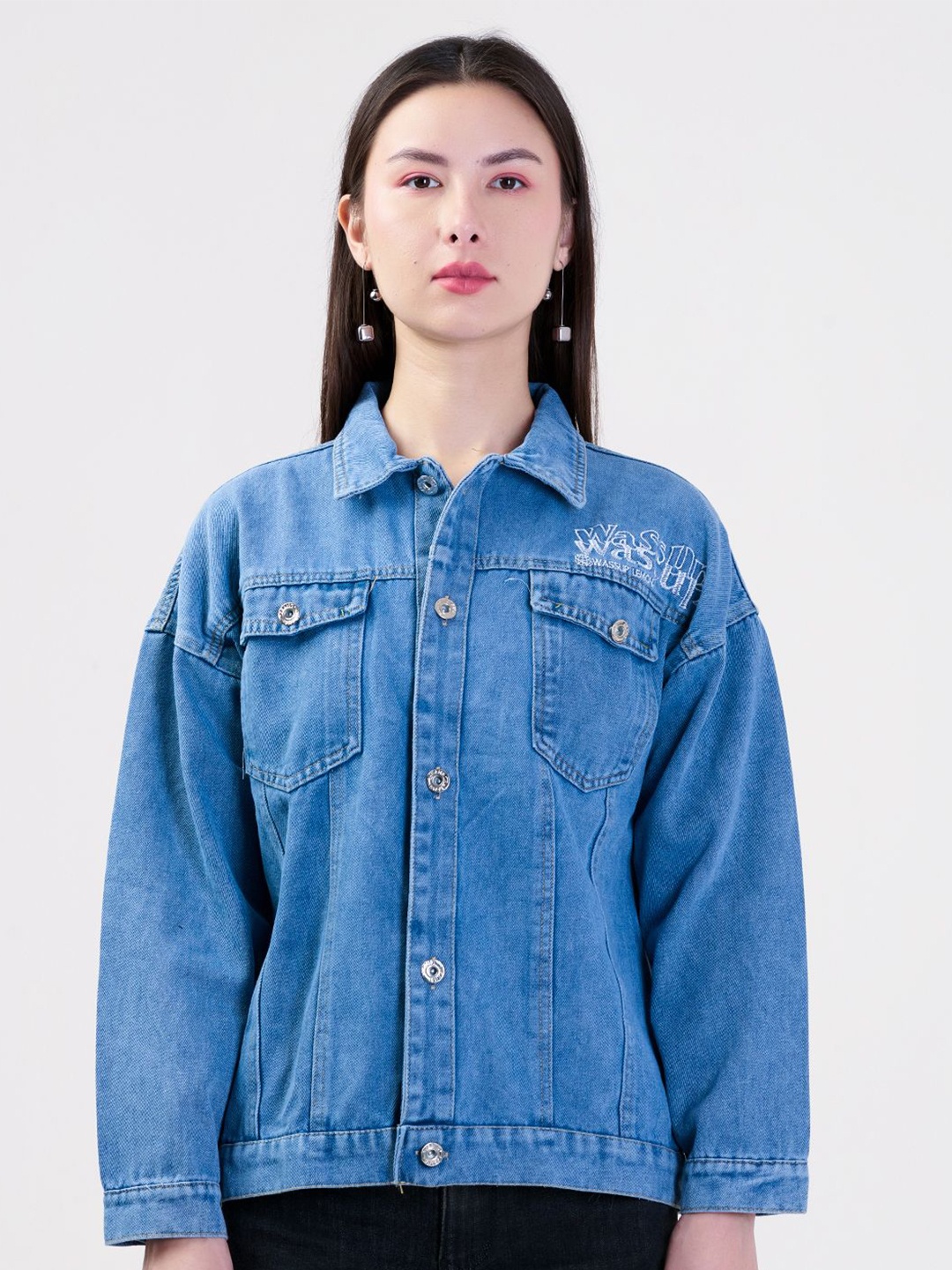 

Albion By CnM Women Cotton Long Sleeves Spread Collar Jackets, Blue