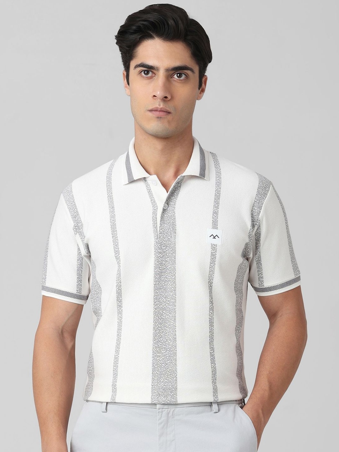 

Mufti Men Striped Polo Collar Slim Fit T-shirt, White