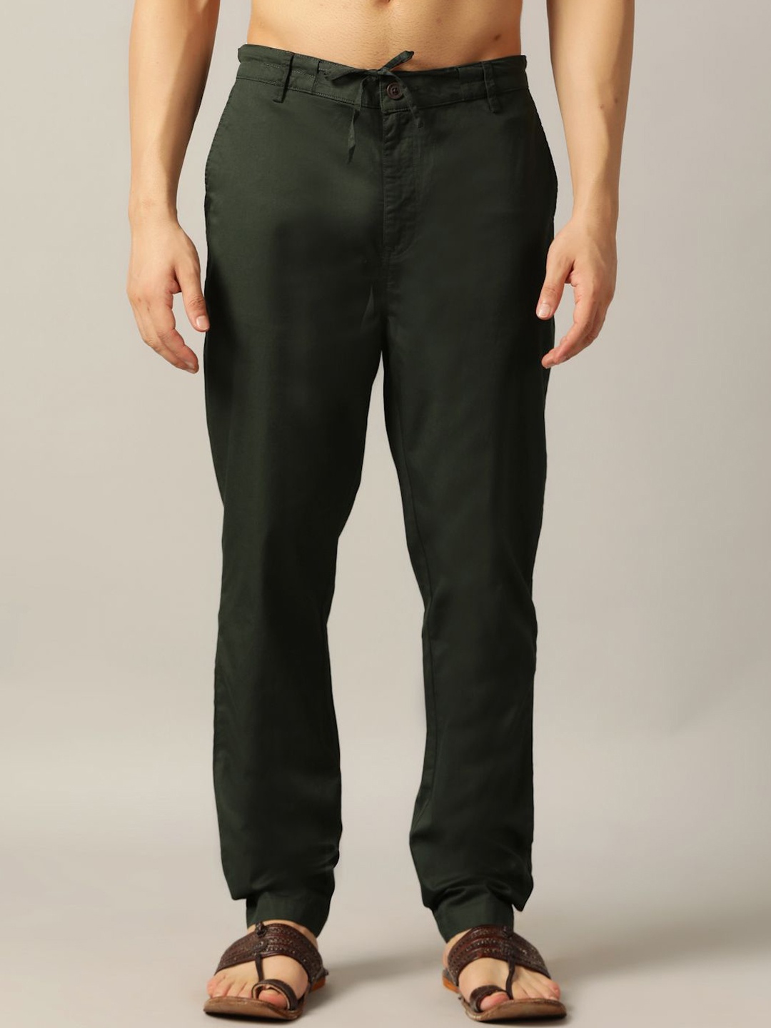 

JADE BLUE Men Cotton Mid Rise Regular Trousers, Green