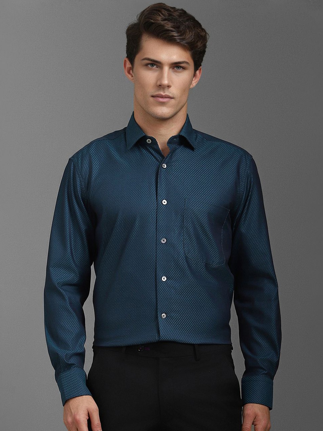 

Luxure by Louis Philippe Men Classic Textured Formal Shirt, Blue