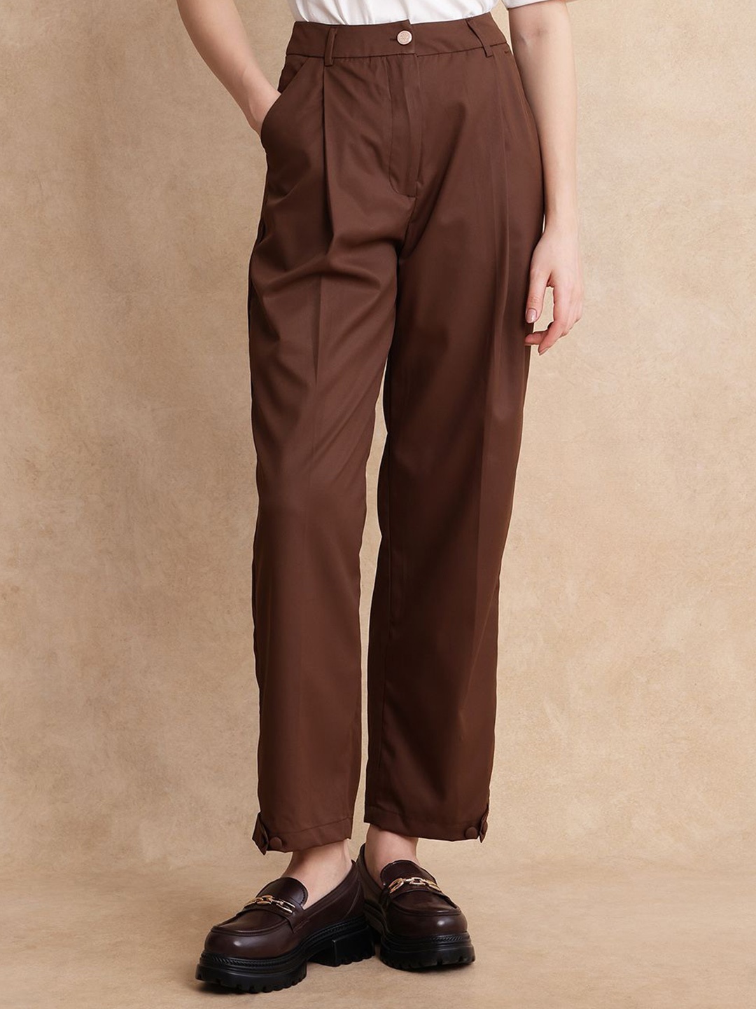 

RAREISM Women Tailored Flared High-Rise Trouser, Brown