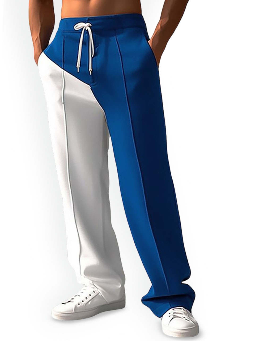 

StyleCast x Revolte Men Colourblocked Mid-Rise Easy Wash Trousers, Blue