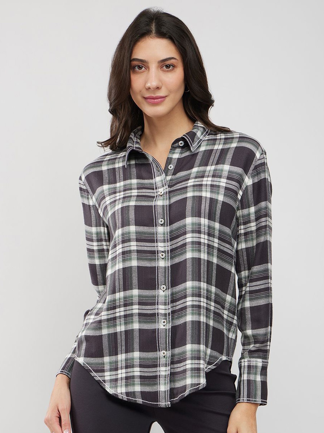 

FableStreet Women Checked Formal Shirt, Black