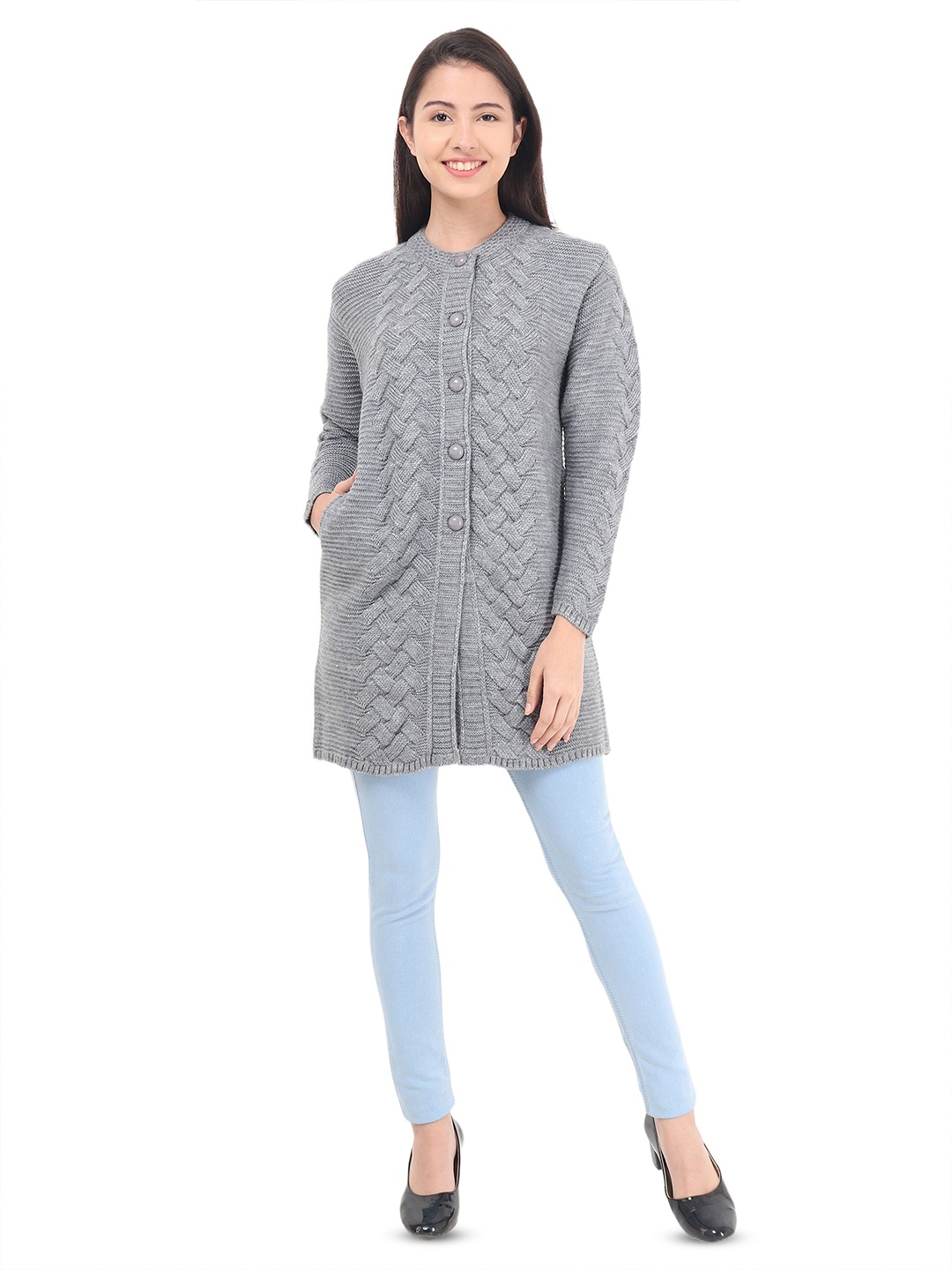 

HAUTEMODA Women Cable Knit Woollen Cardigan Sweaters, Grey