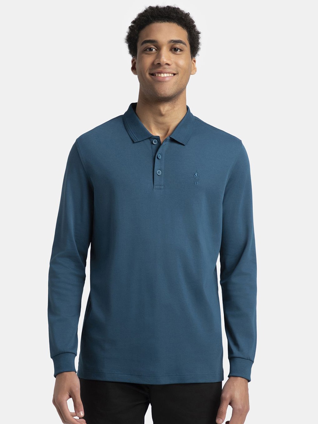 

Jockey Super Combed Cotton Rich Solid Full Sleeve Polo Tshirt with Ribbed Cuffs - 3914, Teal