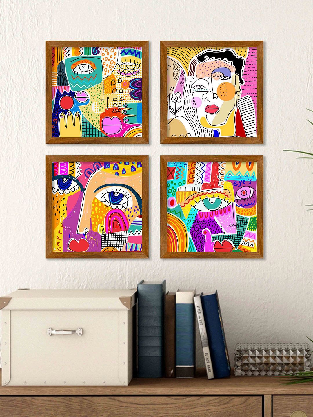 

ArtVibes Yellow & Pink 4 Pieces Line Art Wooden Painting Wall Arts