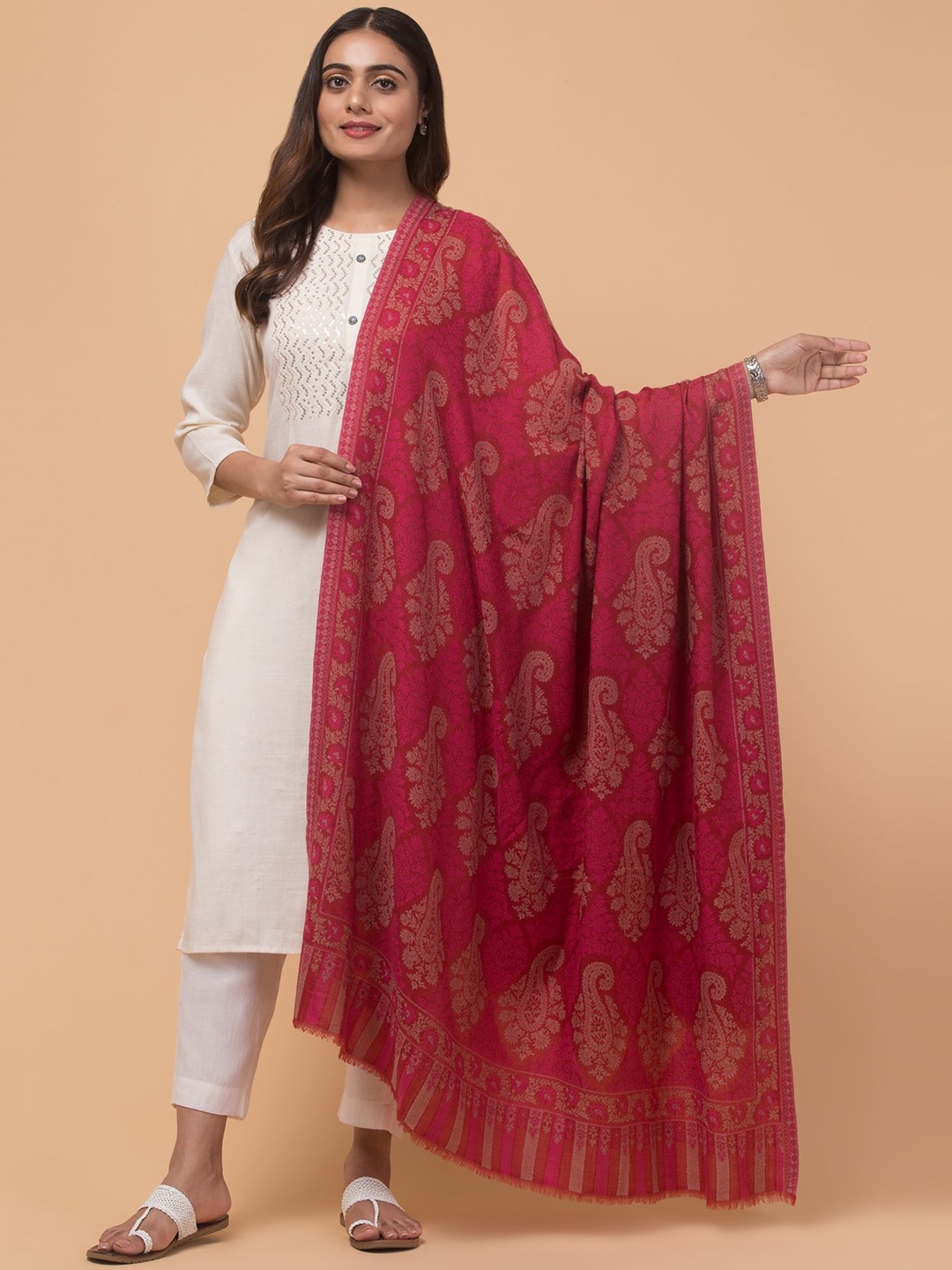 

Tweedle Women Ethnic Motifs Woven Design Shawl, Red