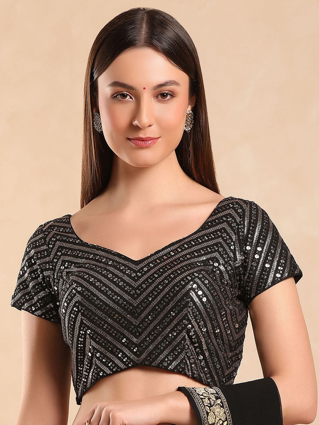 

Aanyor Embellished Saree Blouse, Black