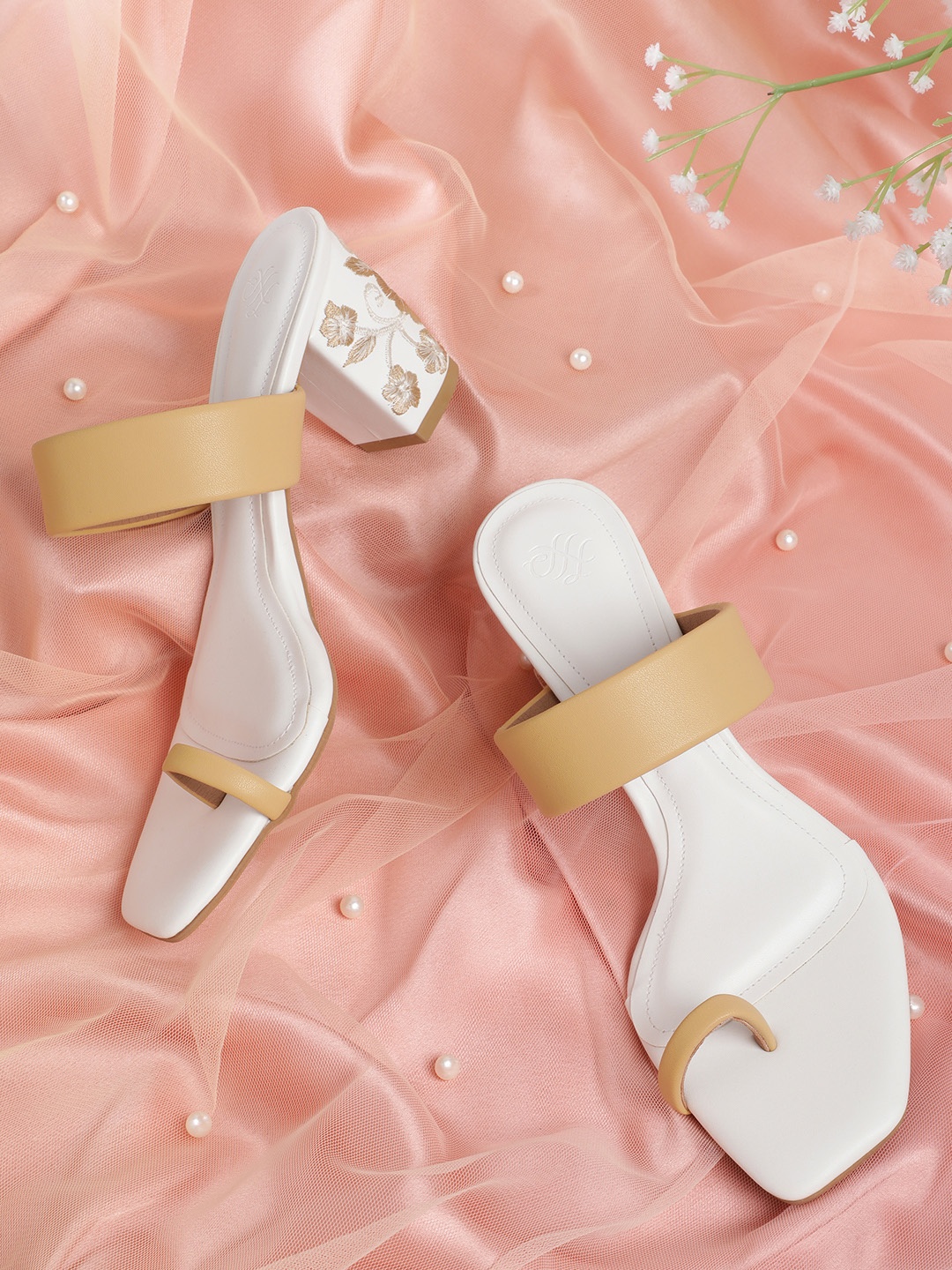 

House of Pataudi Open Toe Block Heels, White