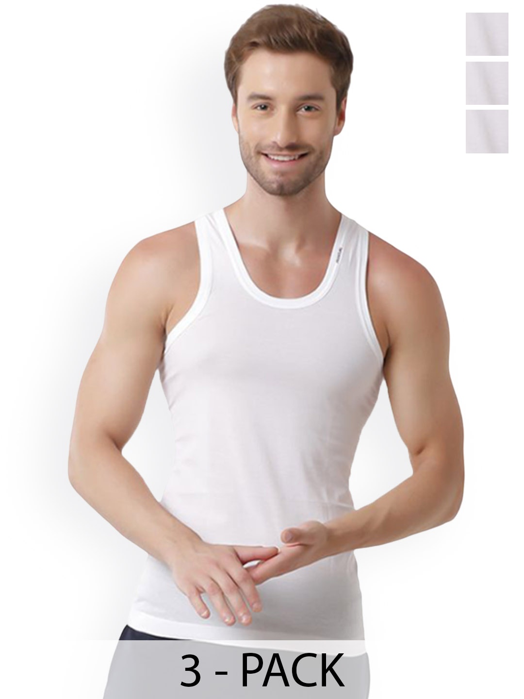 

Rupa Pack Of 3 Cotton Basic Innerwear Vests Frontline-White-Vest-RN-3-85-White