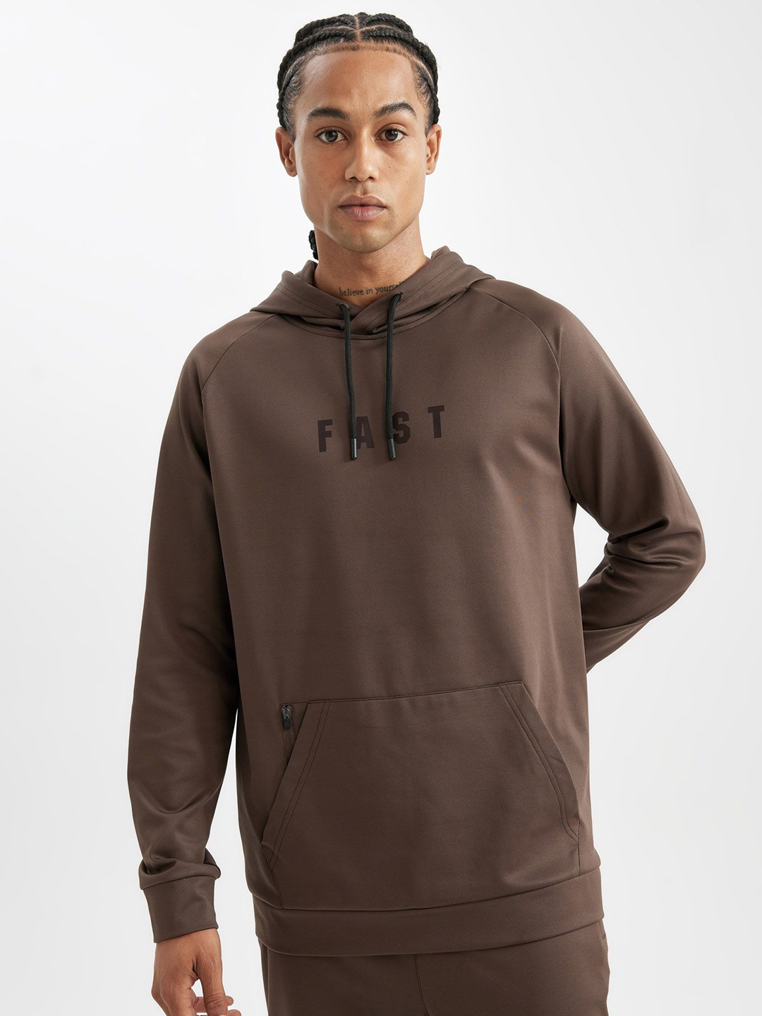 

DeFacto Men Printed Hooded Pullover Sweaters, Taupe