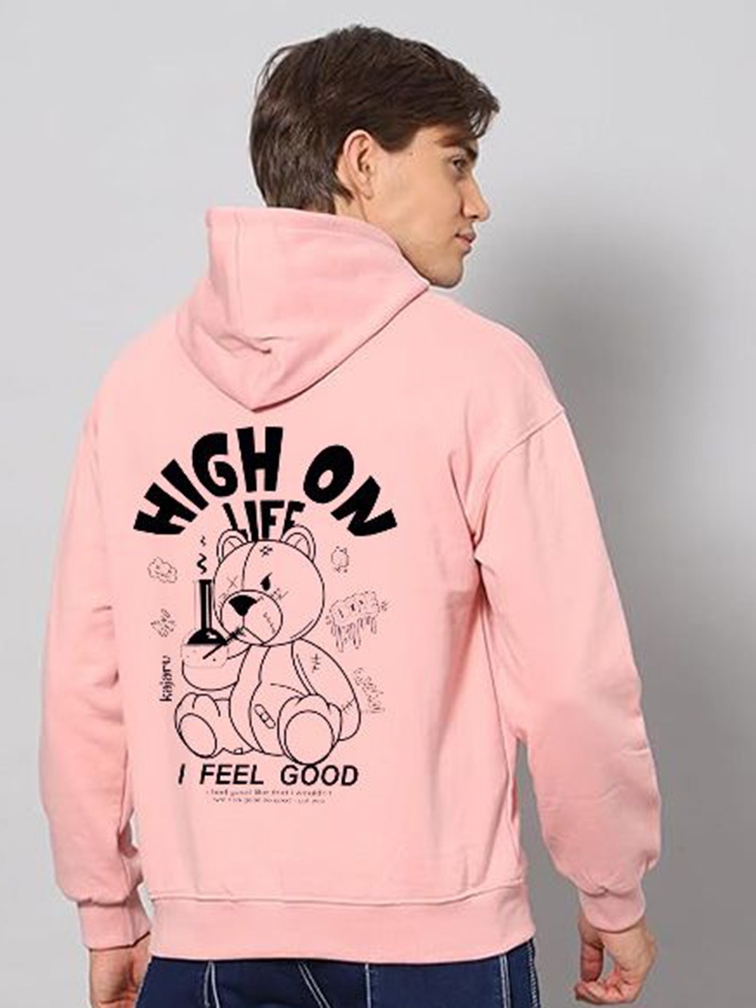 

GLITO Men Printed Hooded Long Sleeves Pullover Sweatshirt, Peach