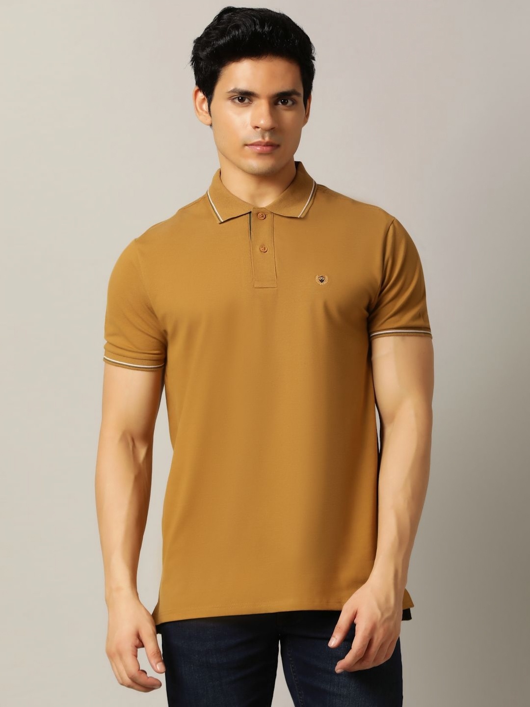 

JADE BLUE Men Polo Collar Slim Fit T-shirt, Khaki