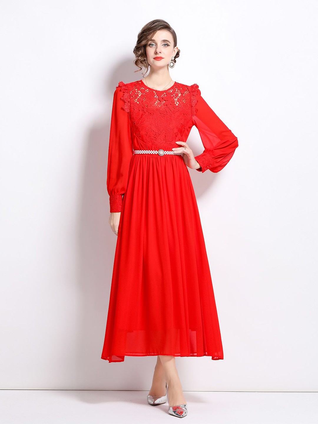 

JC Collection Women Round Neck Fit and Flare Dress, Orange