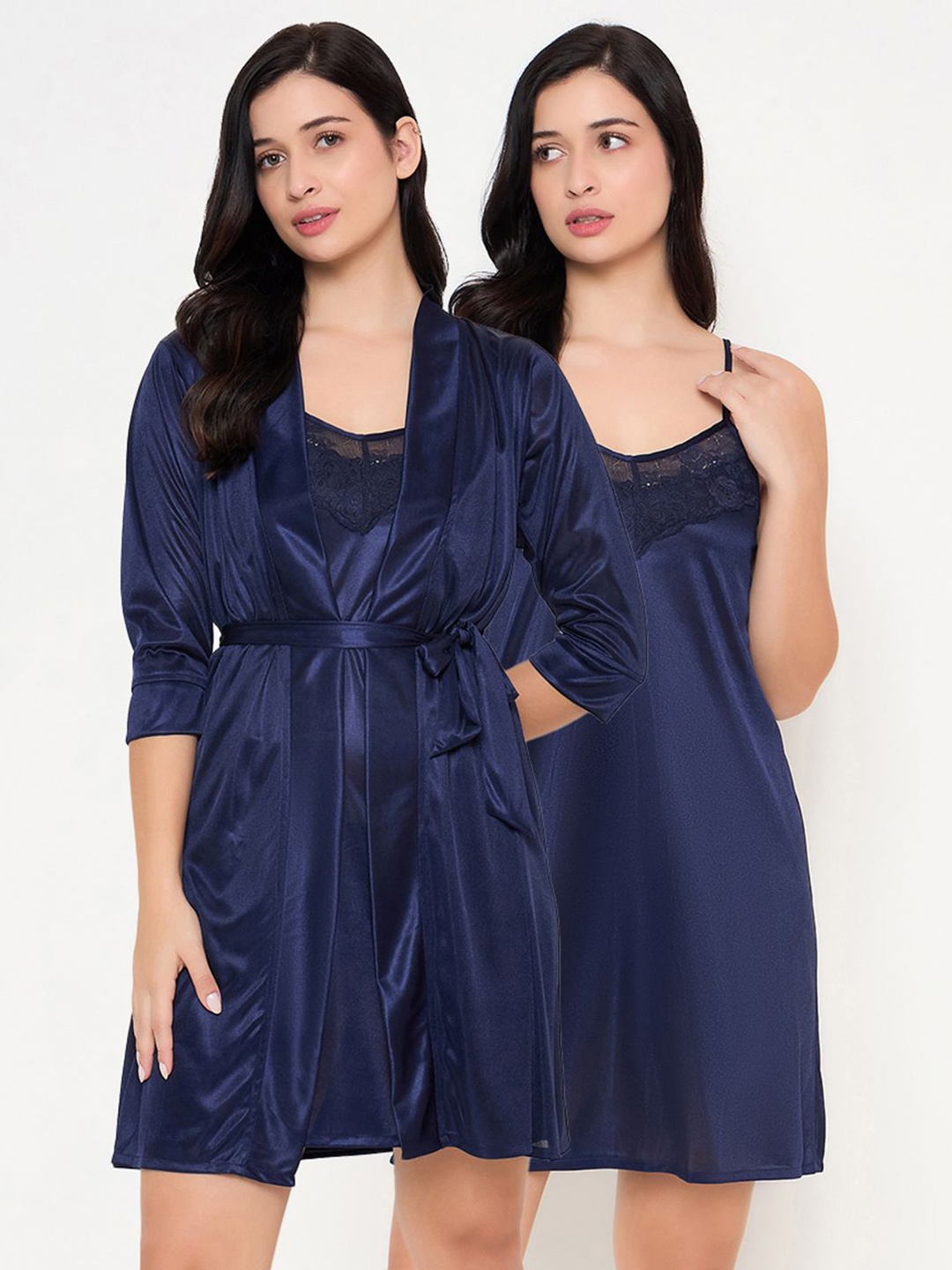 

Clovia Women Shoulder Straps Nightdress, Navy blue