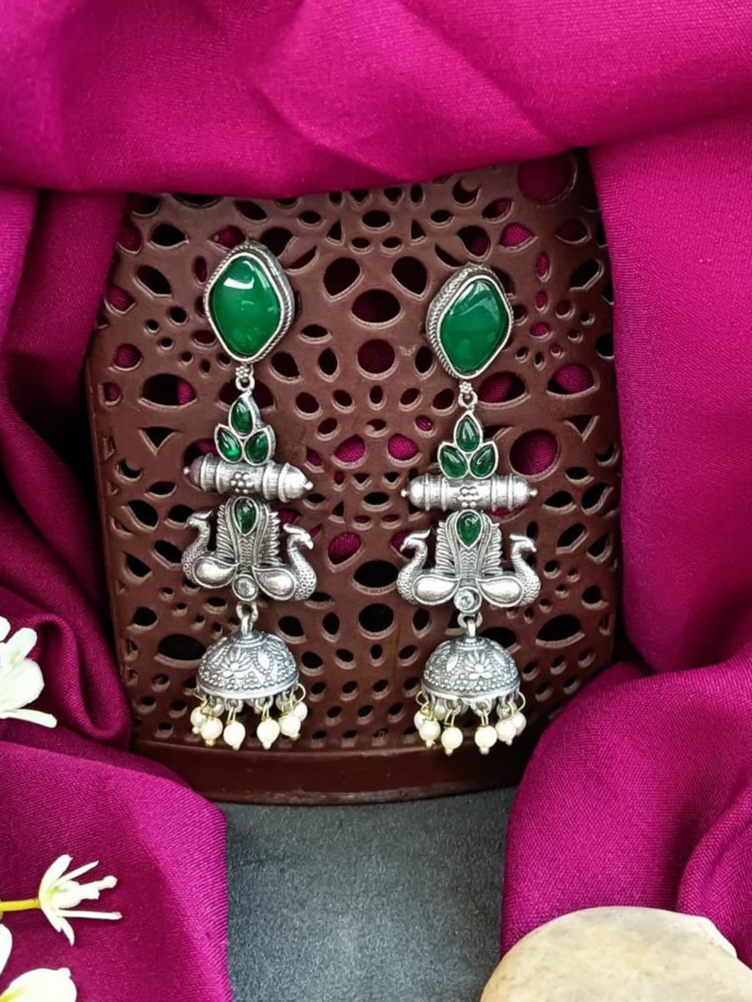 

Efulgenz Silver-Plated Dome Shaped Crystals Jhumkas