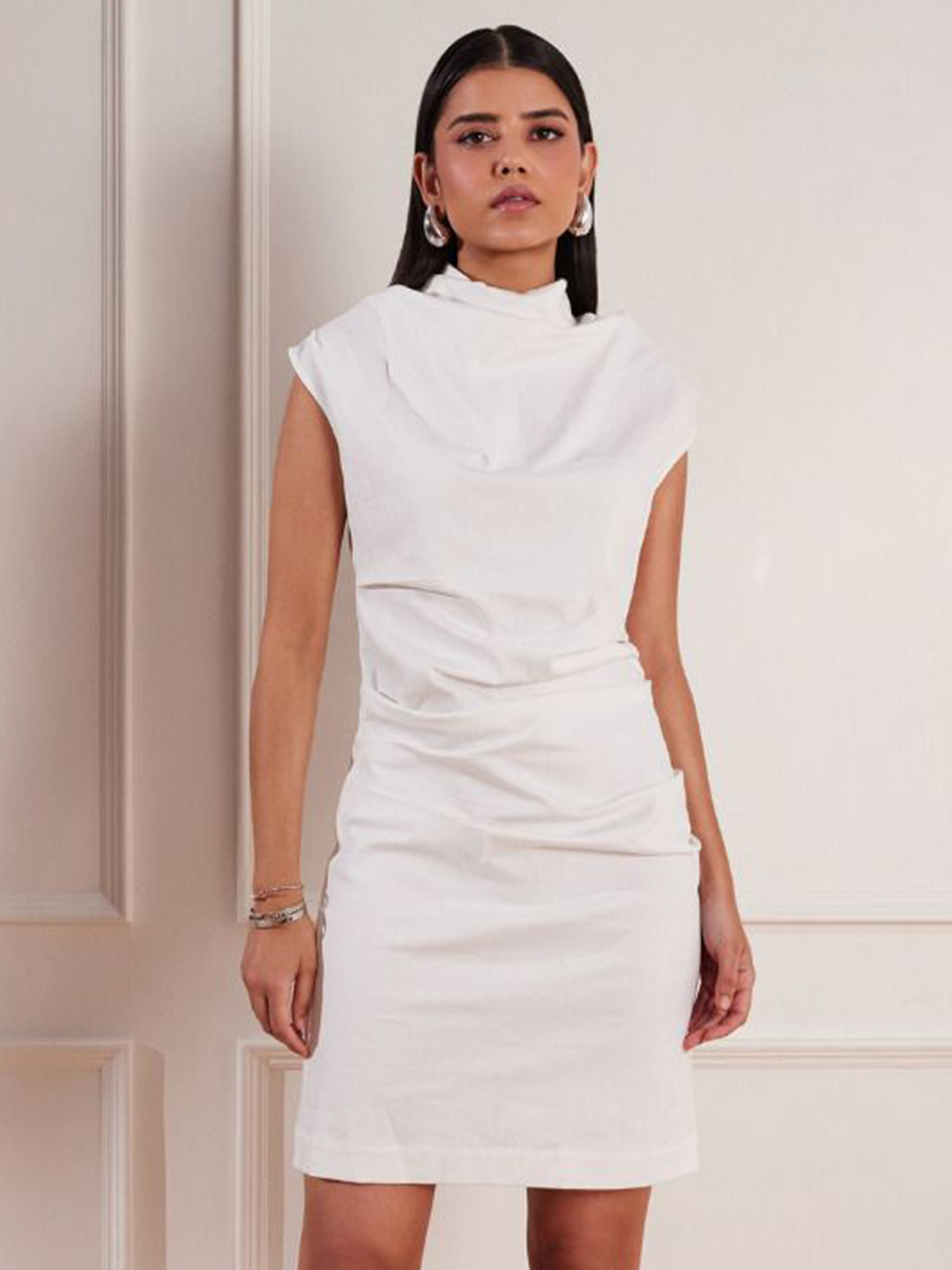 

tara and i Women High Neck Sheath Dress, White