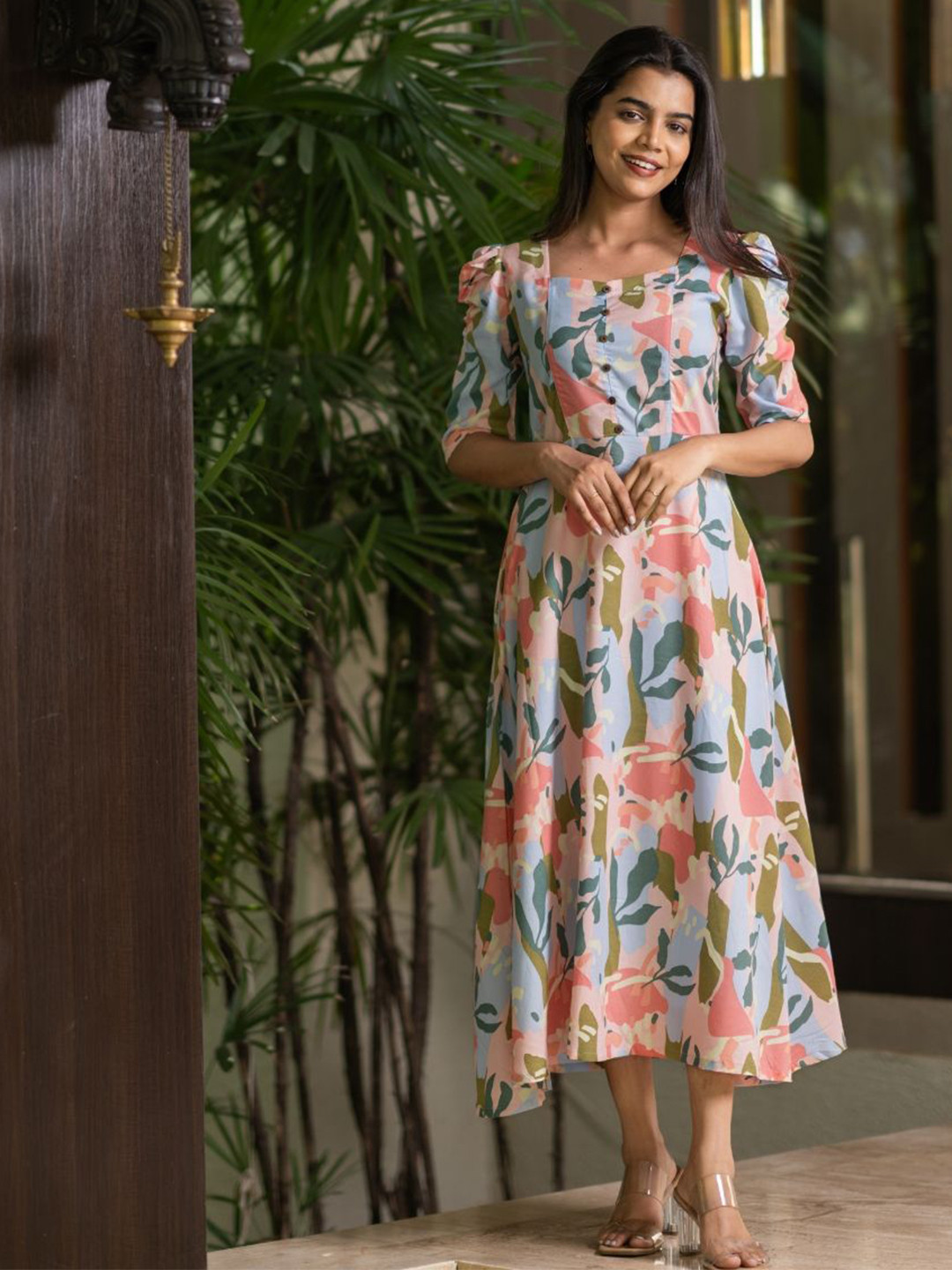 

HAY Floral Printed Fit & Flare Midi Dress, Blue