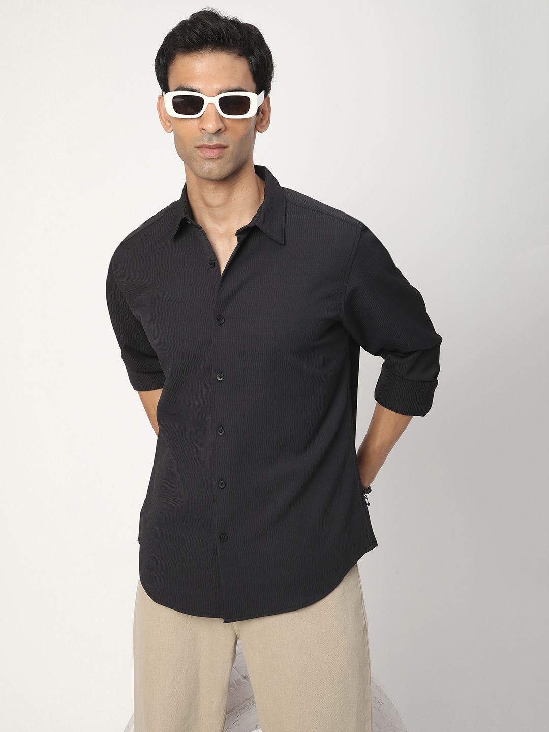 

R&B Men Long Sleeve Casual Shirt, Black